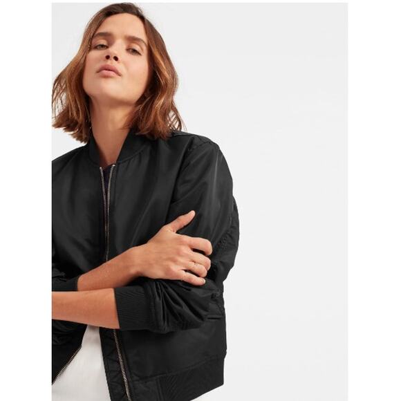Everlane Womens Bomber Jacket Long Sleeves Full Zip Lined Snap Pockets Black XS - Picture 1 of 8